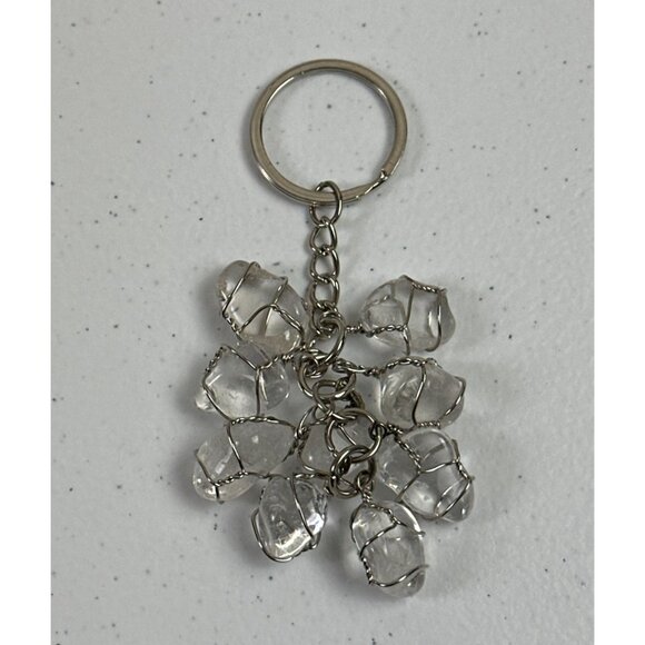 Stones Keychain Quartz Wire-Wrapped Clear Quartz Handcrafted Silver Wire Keychai - Picture 1 of 3